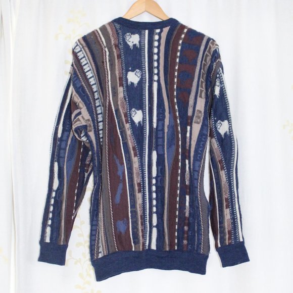 Vintage Jazzbo Coogi Wool New Zealand Sheep Kiwi Button Cardigan Sweater Men's L - Picture 2 of 16
